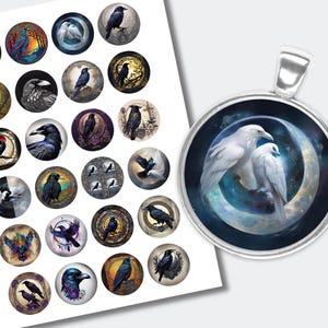 Raven Cabochons Round | Bird Cabochons | Instant Download Printable | Raven Collage Images | (1.2 inch (30mm) | CABS-1240