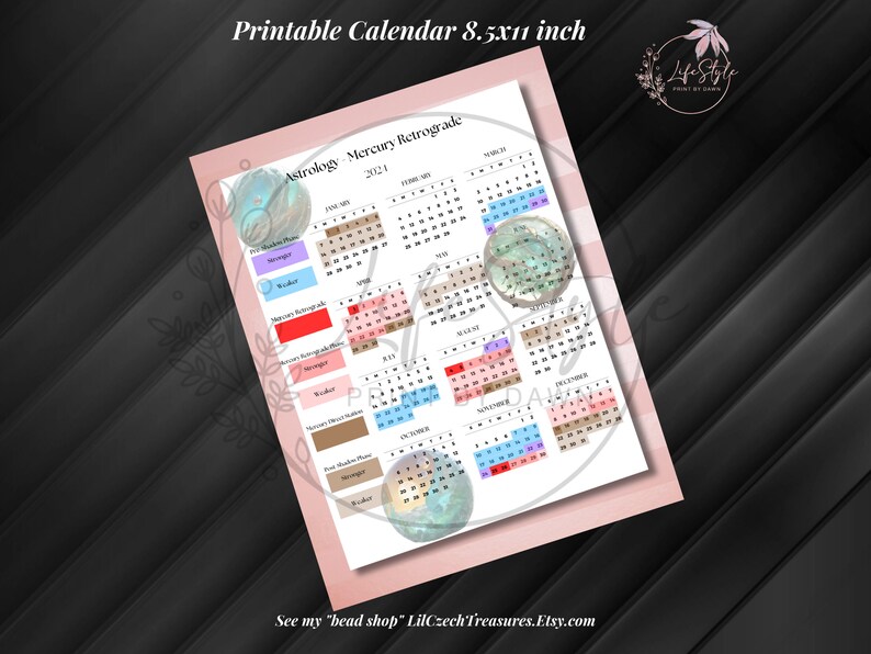 Digital 2025 Mercury Retrograde Calendar Yearly Calendar Color Key