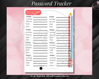 Password Tracker Red White Blue Stripe Statue of Liberty Star Designs Downloadable Printable Password Keeper PDF (8.5x11 inch) PWT-002