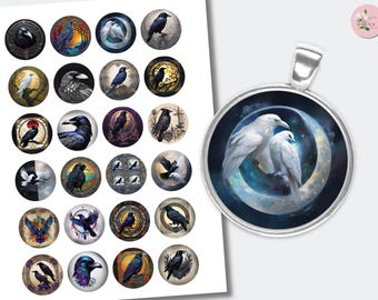 Raven Cabochons Round | Bird Cabochons | Instant Download Printable | Raven Collage Images | (1 inch (25mm) | CABS-1241