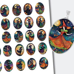 Practical Magic Witches Cabochons | Printable Halloween Scene Oval Collage | Images Downloadable | Bottle Cap Images (30x40mm) CABS-1388