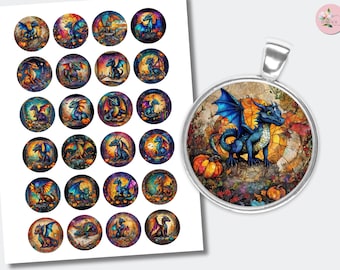 Halloween Baby Dragon Collage Images | Round Printable Bottle Cap Graphics | (1.5 inch (38mm) CABS-244
