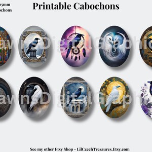 Beautiful Raven Cabochons Oval | Bird Cabochons | Instant Download Printable | Raven Collage Images | (18x25mm) | 1245