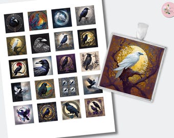 Raven Cabochons Square | Bird Cabochons | Instant Download Printable | Raven Collage Images | (1 inch (25mm) | CABS-1243