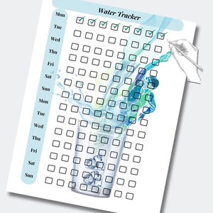 Water Tracking Paper Daily Water Drinking Tracker | Downloadable Printable Water Tracking ...