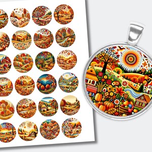 Autumn Colorful Scenery Cabochon | Downloadable Printable | Autumn Scene Round Cabochons | Collage Images | (1.5 inch (38mm) CABS-335