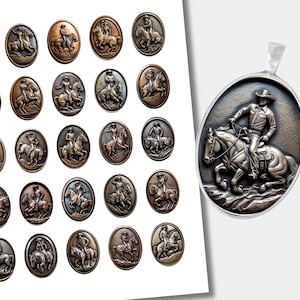 Metal Buckle Style Western Cowboy Cowgirl Cabochon | Downloadable Cabs | Cowboy Oval Cabochons | Cowgirl Images | (30x40mm) CABS-504