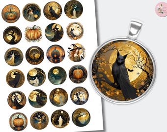 Art Nouveau Halloween Character Printable Cabochon | Fall Pendants | (1 inch (25mm) CABS-1380b