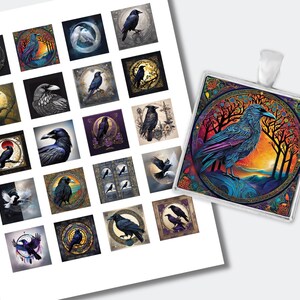 Raven Cabochons Square | Bird Cabochons | Instant Download Printable | Raven Collage Images | (1.5 inch (38mm) | CABS-1242