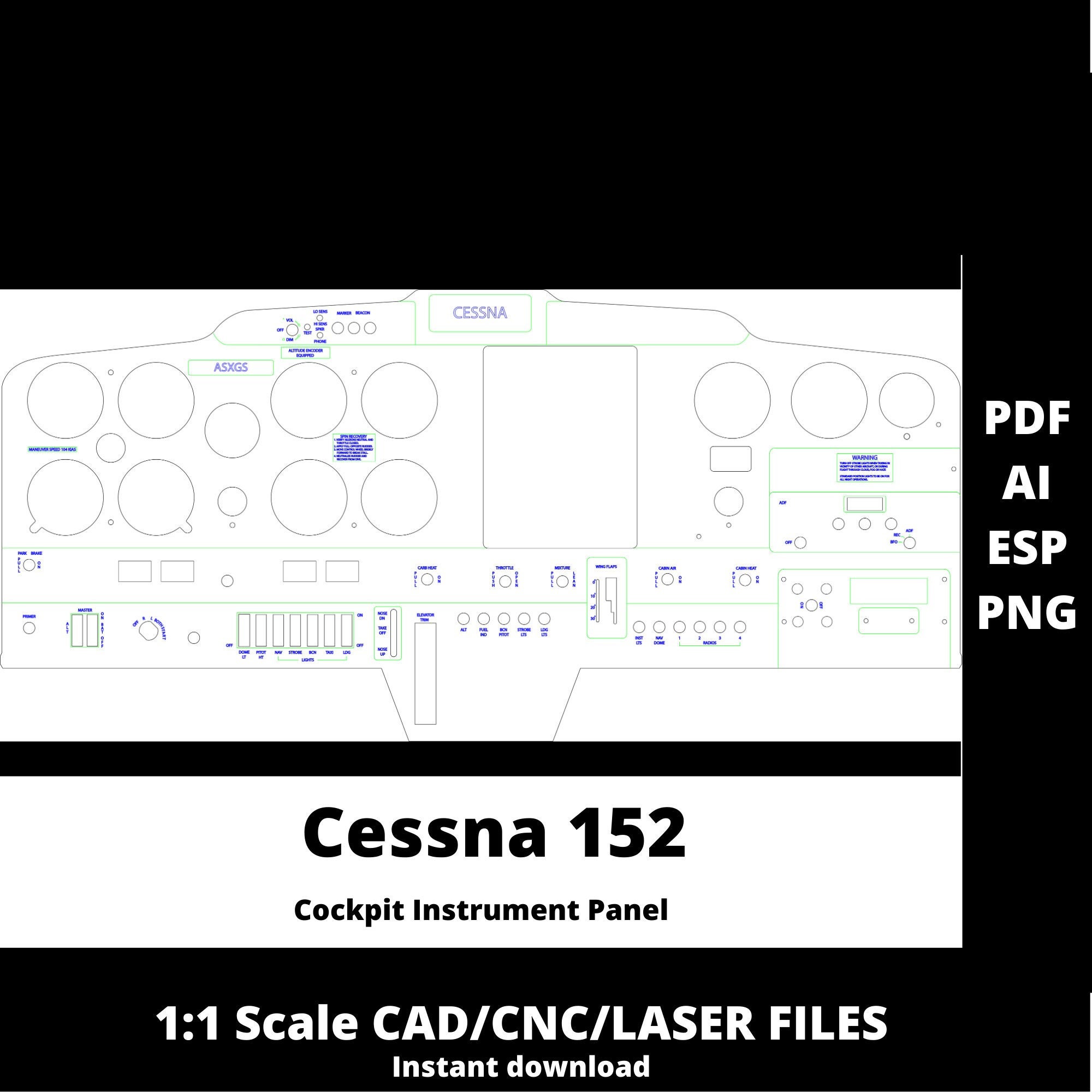 Cessna 152 Cockpit Instrument Panel Simulator Digital File 11 Scale