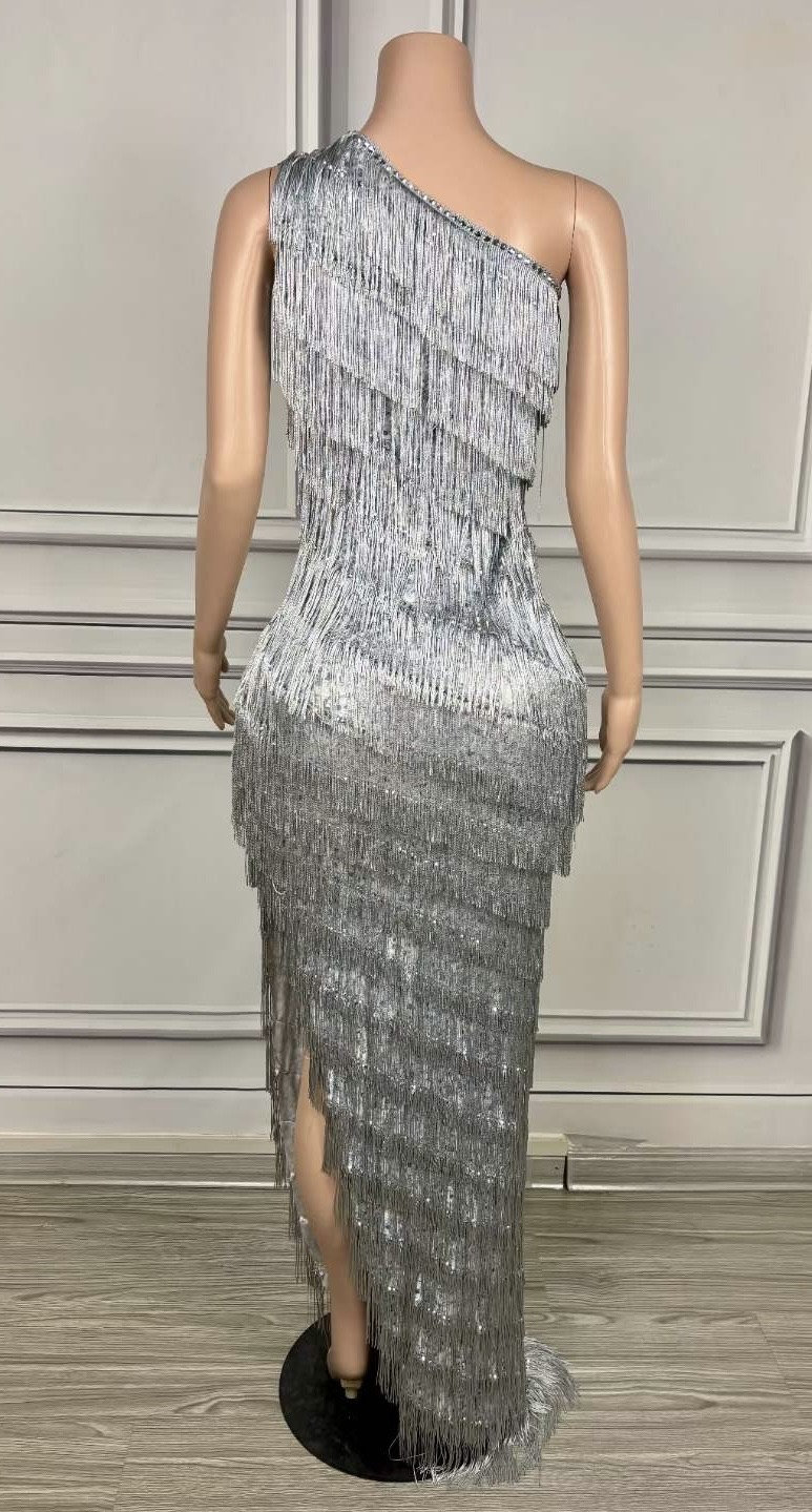 『スンダル・シング著作集１,２,３』 ミルトス Silver One Shoulder Full Fringe Side Slit Maxi Dress - Etsy