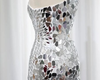 Silver Mirrored Sleeveless One Shoulder Side Cutout Mini