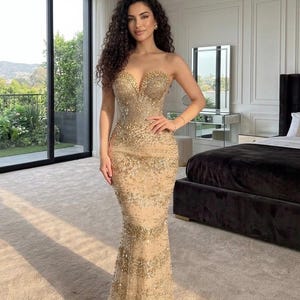 strapless pencil cut gold dress STRAPLESS TAILORED SIDE SLIT GOWN Gold Norma Kamali