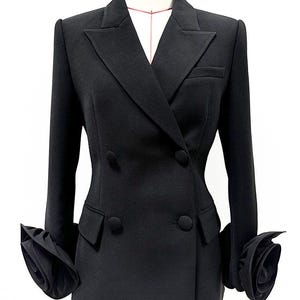 Black 3D Rose Wrist Cuff Blazer