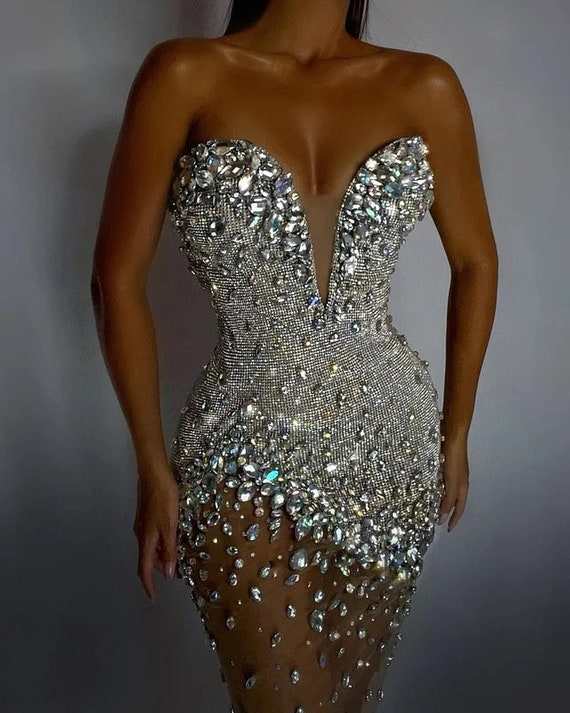 Strapless Rhinestone and Crystal Embellished Sweetheart Neck Mini