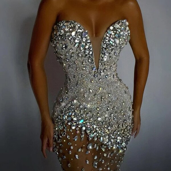 Rhinestone studded dress main image 1