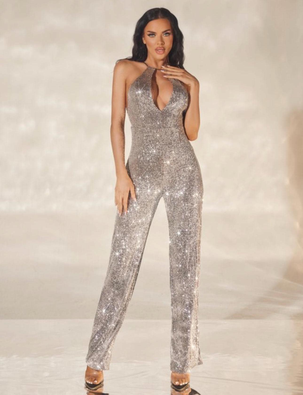 Sequin Shiny Silver Jumpsuit Eosiedurwomens Piece Outfits And Sexy