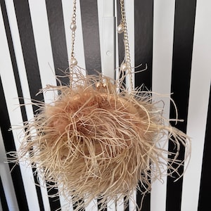 Latte Round Ostrich Feather Handbag - Custom Color