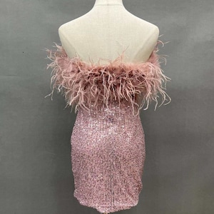 Blush Pink Sequin and Ostrich Feather Long Robe Set – Glamorous Elegance