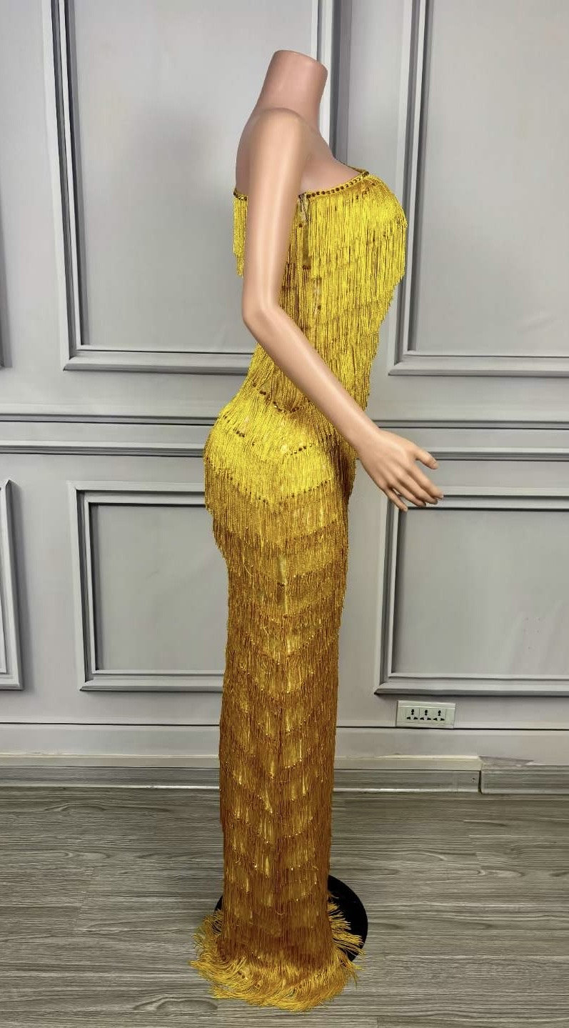 open lace back dress Metallic One Shoulder Sleeveless Pleated Evening Dress Bronze / Xs main image 0