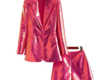 Pink Sequin Blazer and Short Set