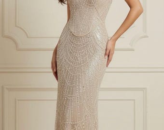 green emerald velvet dress Milla Women's Spectacular Sequined Maxi Dress in Gold main image 0