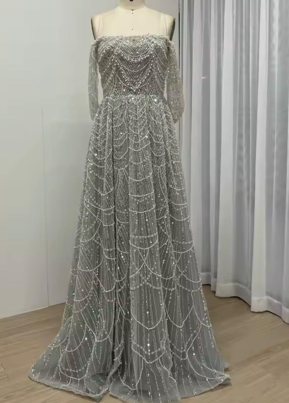 PEARL EMBELLISHED A LINE GOWN main image 1