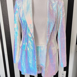 Silver Rainbow Sequin Blazer and Short Set image 6