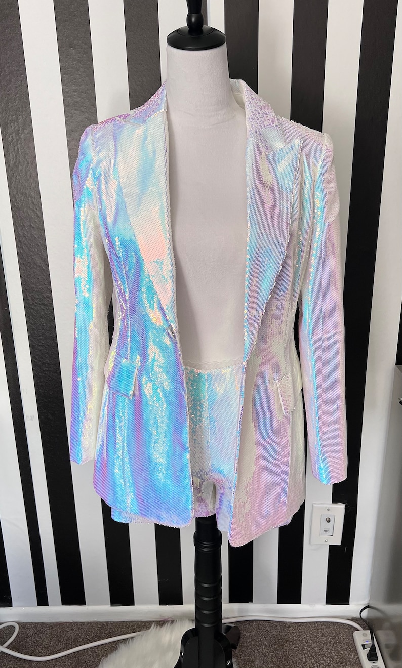 Silver Rainbow Sequin Blazer and Short Set image 6