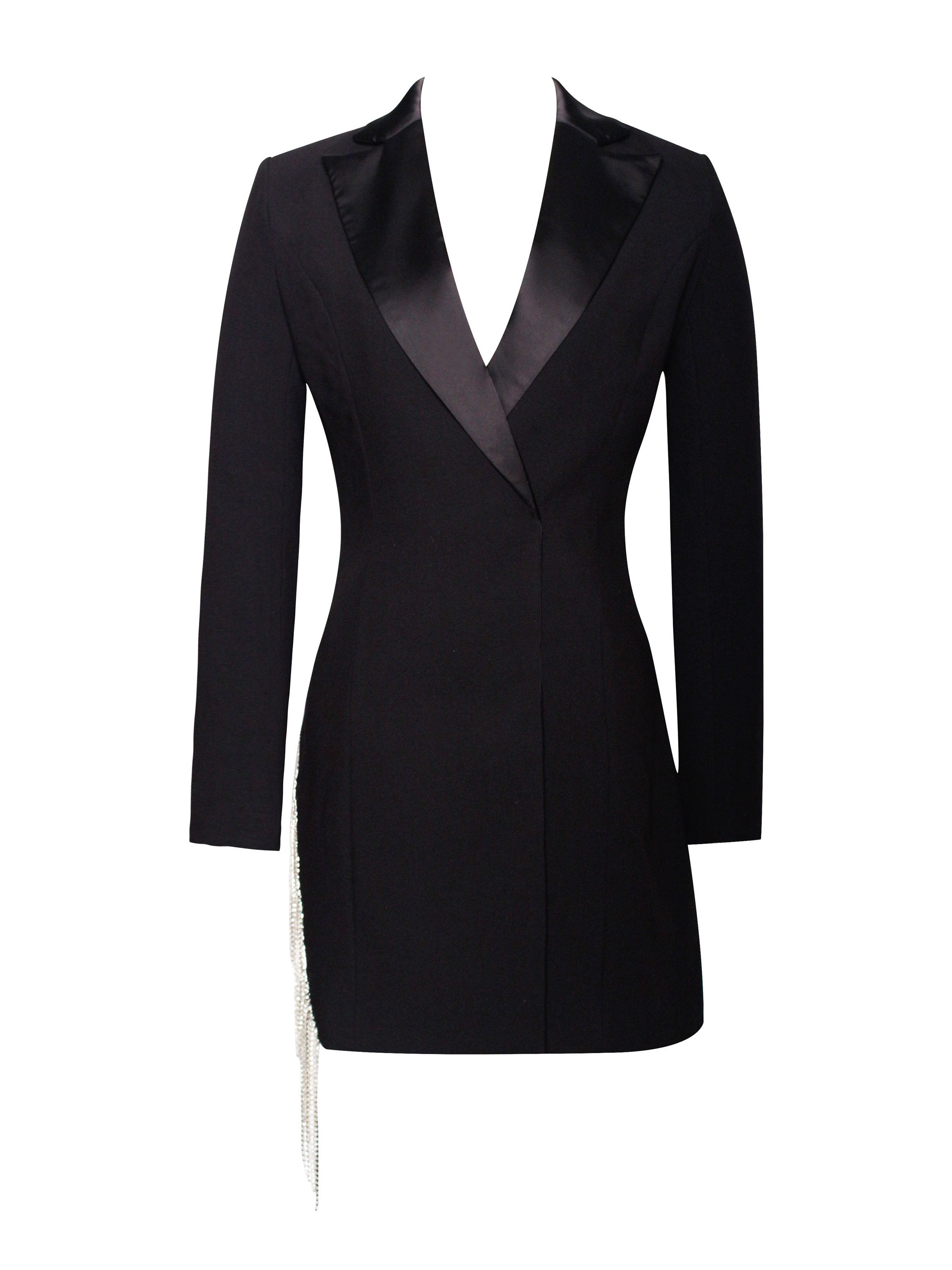 princess polly baby blue dress Black Blazer Dress With Rhinestone Fringe Trim - FINAL SALE