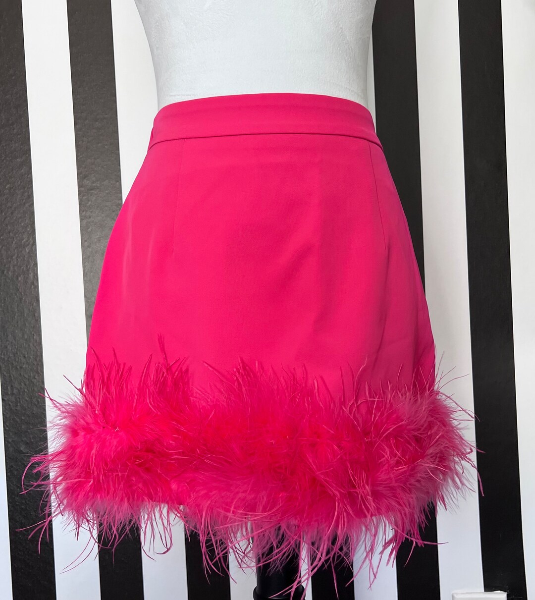 Hot Pink Mini Skirt With Ostrich Feather Trim FINAL SALE!