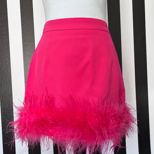 Hot Pink Mini Skirt with Ostrich Feather Trim