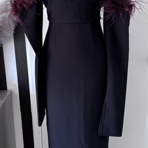 Black Off Shoulder Maxi Bandage Dress with Brown Feather Trim - FINAL SALE!