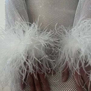 White Rhinestone Mesh White Rhinestone Mesh Mini Dress With Full Ostrich Feather Trim ...