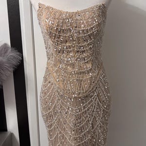 Pearl, Sequin and Bead Embellished Strapless Mini Dress with Matching Detachable Sleeves