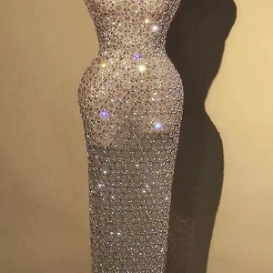 Sleeveless Rhinestone Crystal Maxi Dress