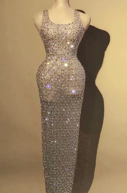 Sexy Silver Big Rhinestones Stretch Evening Birthday Celebrate Dress Dance  Performance Stones Outfit Collection