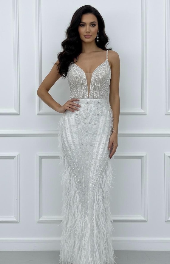 beaded and feather dress Lara Women's Beaded, Feather Cocktail Dress main image 1