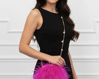 Fucshia Round Ostrich Feather Handbag - Custom Color
