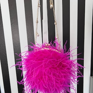 Pink metallic feather bag