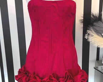 Strapless Sweetheart Neck Corset with Back Tie Ruffle Mini Dress