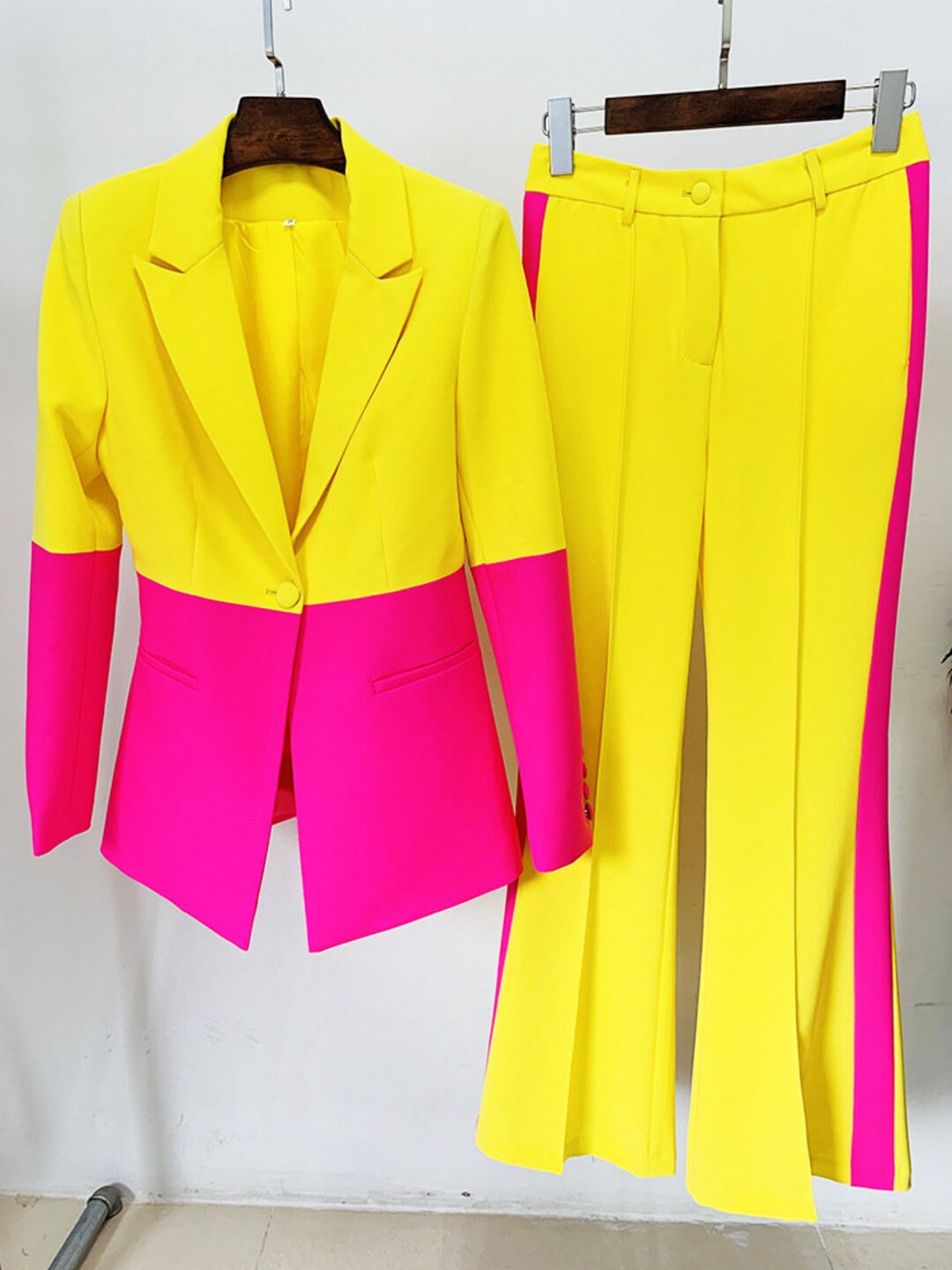 Yellow and Hot Pink Blazer and Pant Set - Etsy