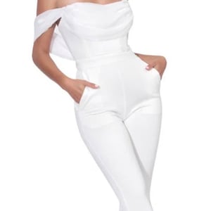 Pearl White Off The Shoulder Crepe Jumpsuit