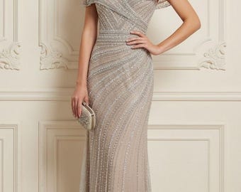 RARE Crystal Beaded Gown by Neiman Marcus / Gray Fringe Vintage Glam Gala Formal  Dress / Mother of the Bride Gown - Etsy