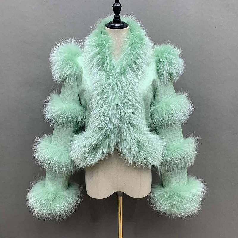 Mint green shop fur coat