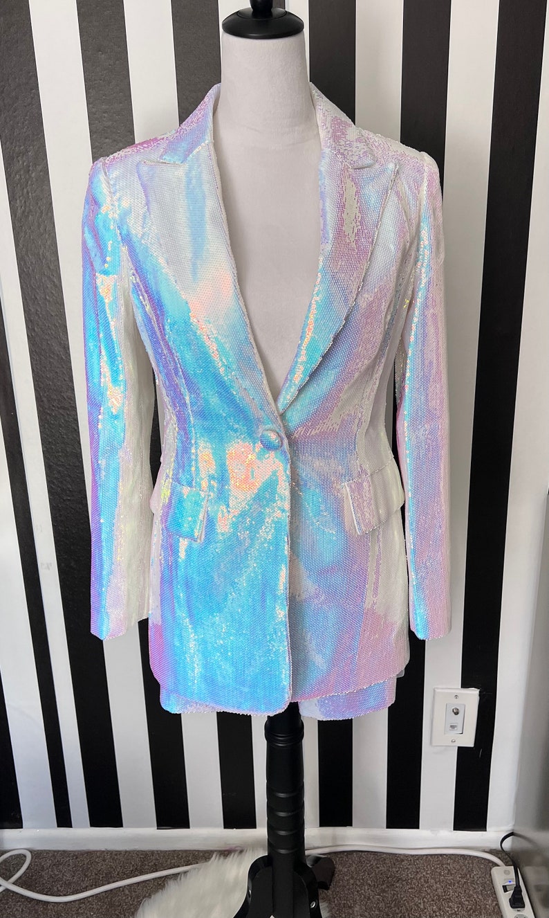 Silver Rainbow Sequin Blazer and Short Set image 5