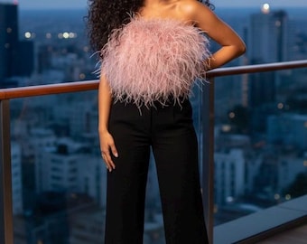12" Length Handmade Ostrich Feather Top - Custom Made to Order