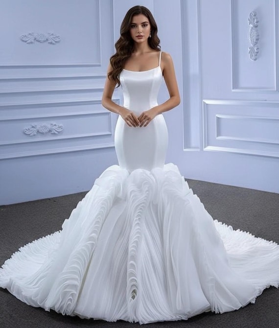 white pleated layered dress Ivory A-Line Wedding Dress with Pleated Skirt  Layered Tulle Ruffle Dress with Lace Corset Plus Size  RAFFAELLA