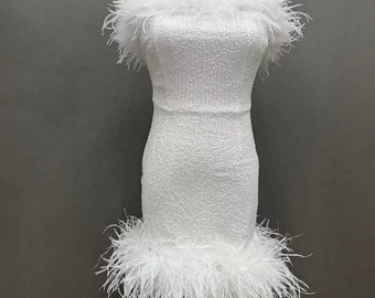 Strapless Sequin Ostrich Feather Trim Mini Dress - Custom