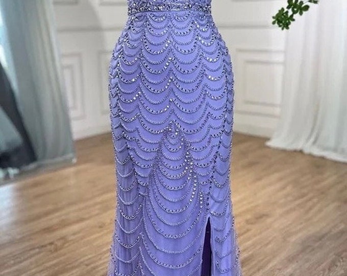 Rhinestone Embellished Sweetheart Sheath Dress with High Side Slit Grape main image 1